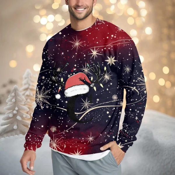 Men's Casual Fashion Comfortable Christmas Printed Round Neck Pullover - Image 40