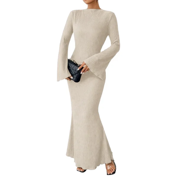 Women's Fall Dresses 2024 Maxi Dresses Solid Flare Sleeve Dress Bodycon Dresses - Image 10