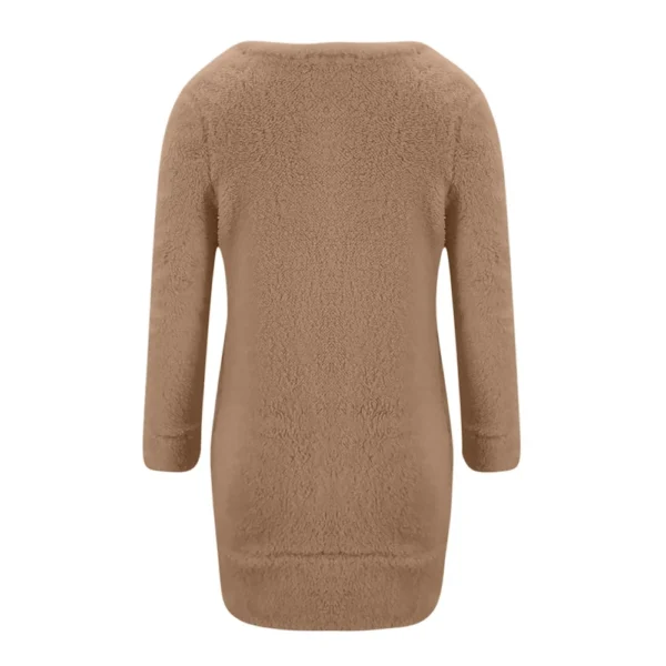 Women's Fuzzy Fleece Solid Color Dress Loose Fit Casual Round Neck Long Sleeve - Image 12