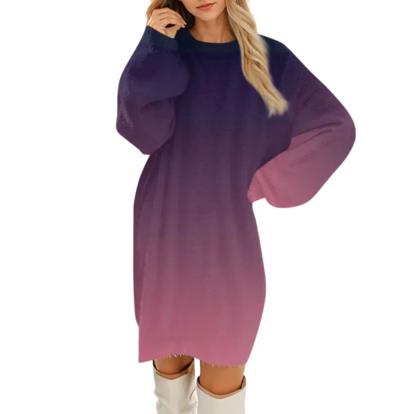 Women's Round Neck Casual Long Sleeve Plush Dresses - Image 23
