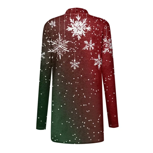 Women's Printed Cardigan Christmas Jacket Fashion Casual Medium Length Coat - Image 11
