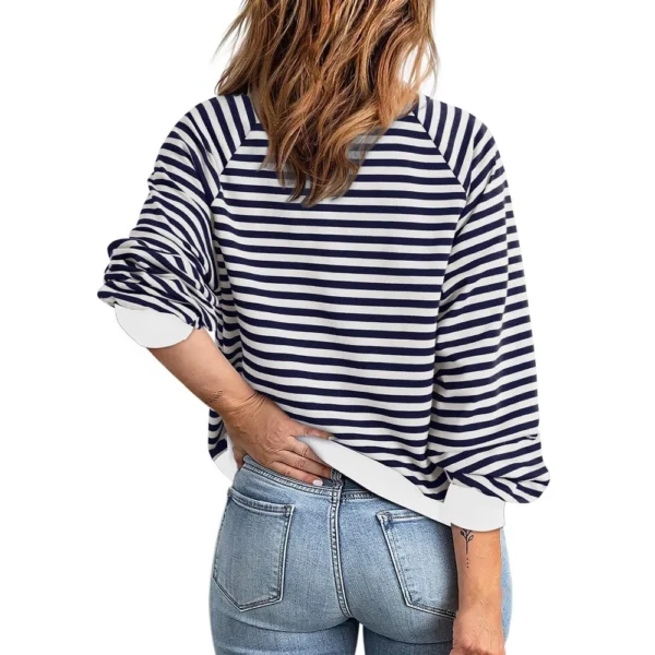 Women's Loose Casual Striped Lapel Cardigan Pocket Long Sleeved Jacket fall - Image 9