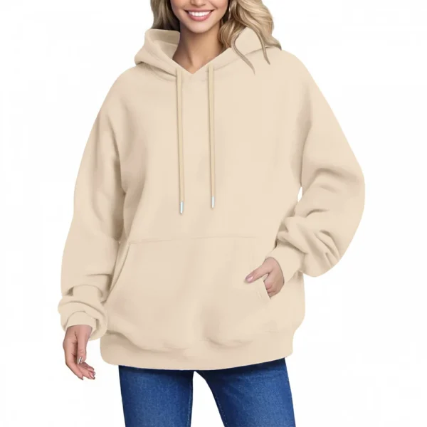 Women's Hoodie Women's Solid Color Long-sleeved Baggy Pullover Sweater Top - Image 28