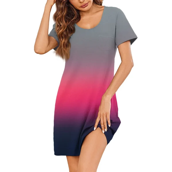 Womens Summer Dresses Short Sleeve Linen Casual T-Shirt Dresses Swing Beach - Image 7