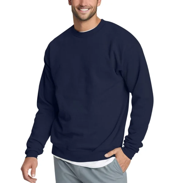 Men's Casual Fashion Comfortable Solid Color Round Neck Pullover Sweatshirt - Image 14