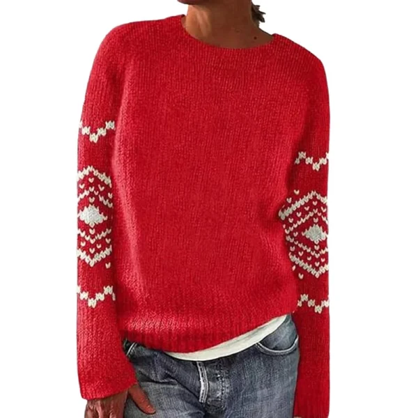 Women's Fashionable Casual Printed Round Neck Pullover Loose Long Sleeved - Image 17