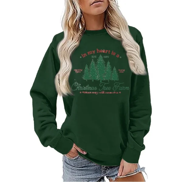 Women's Sweatshirt Sports Christmas Print Pullover Sweatshirt Round Neck Long - Image 16