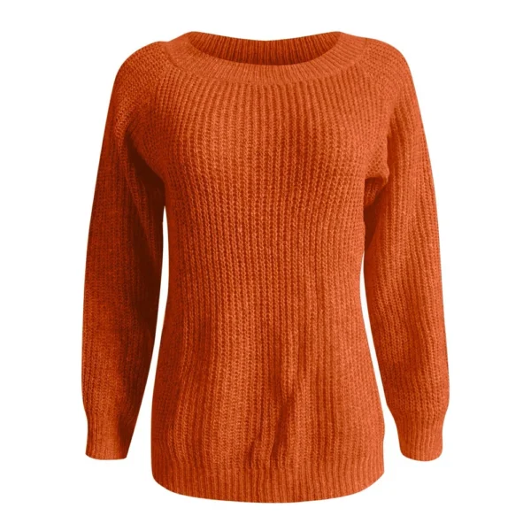 Women's Fashionable Casual Solid Color Round Neck Pullover Loose Long Sleeved - Image 10