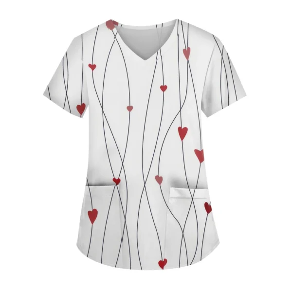Women's Fashion V-neck Short Sleeve Workwear With Pockets Printed Tops - Image 8