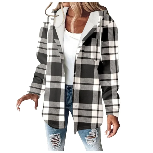 Fleece Hoodies For Women Warm Print Sweatshirt Button Lined Drawstring Hooded - Image 11