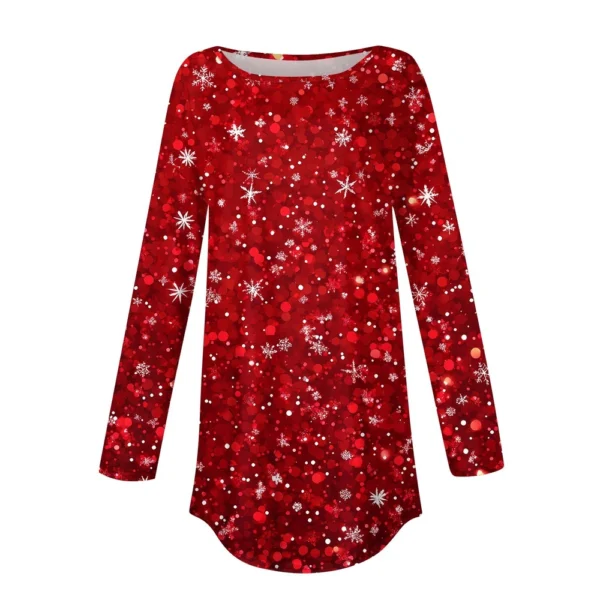 Women's Print Round Neck Christmas Loose T-Shirt Pullover Long Sleeve Top - Image 11