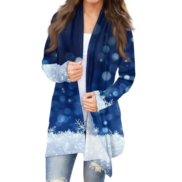Women's Printed Casual Medium Length Jacket Fashion Christmas Cardigan Coat - Image 13