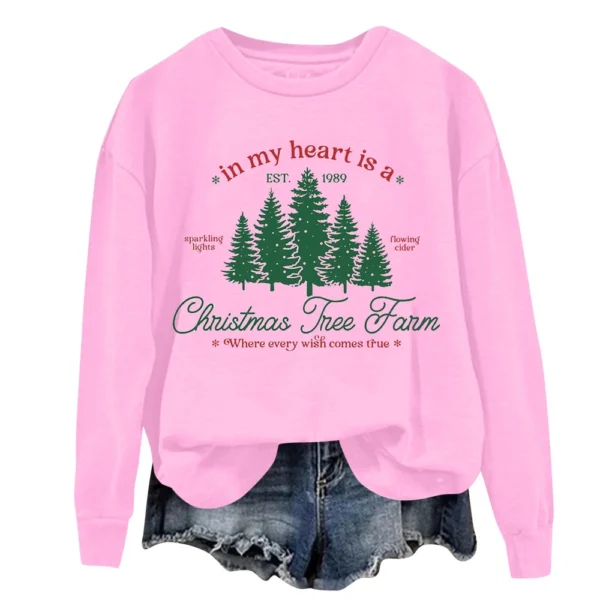 Women's Sweatshirt Sports Christmas Print Pullover Sweatshirt Round Neck Long - Image 12