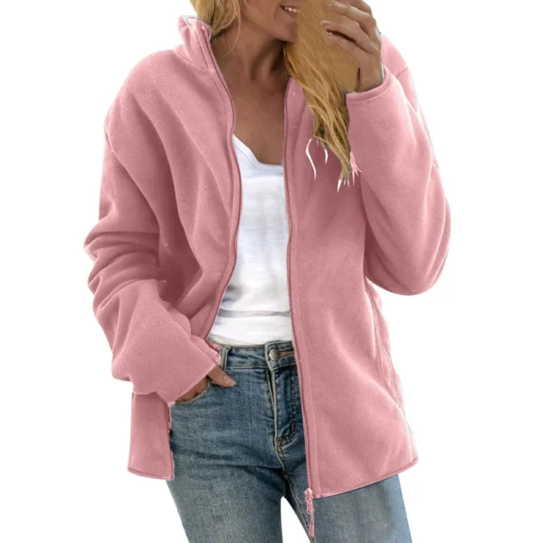 Women's Loose Casual Solid Color Lambswool Stand Up Collar Cardigan Jacket Long - Image 29