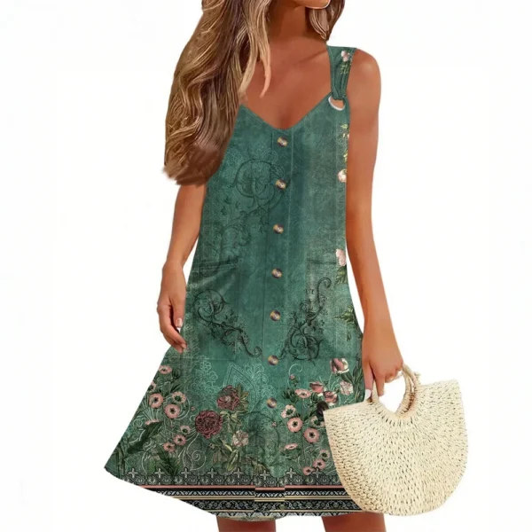 Women's Summer Dress With Pocket Sleeveless Floral Print Sundress - Image 26