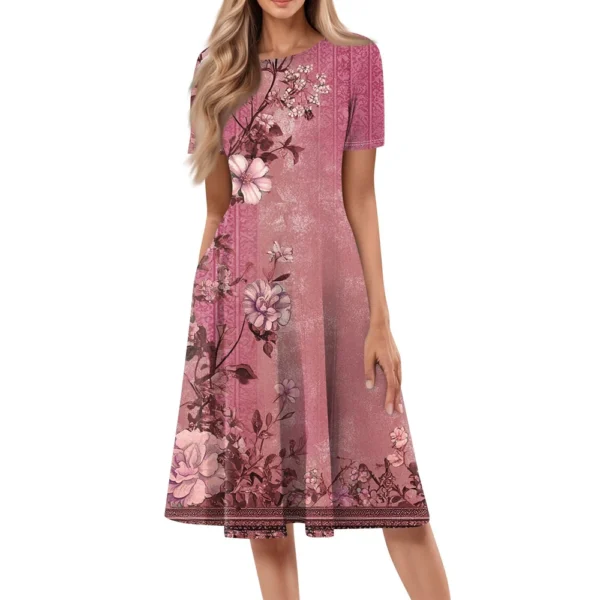 Women's Loose Casual And Fashionable Round Neck Short Sleeved Printed Mid - Image 2