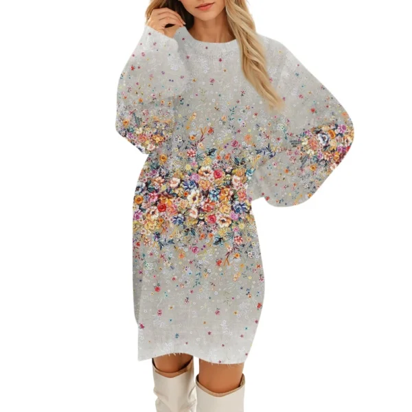 Women's Round Neck Casual Long Sleeve Plush Gradient Vintage Floral Print - Image 6