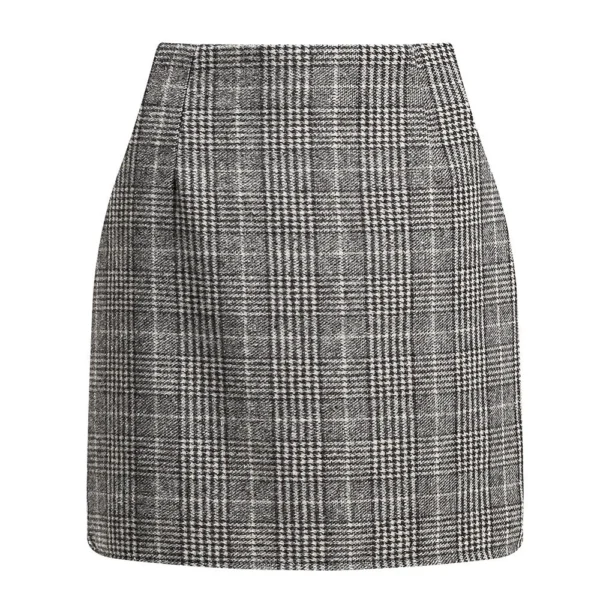 Womens High Waist Plaid Skirt Bodycon Pencil Wool Mini Skirts - Image 5