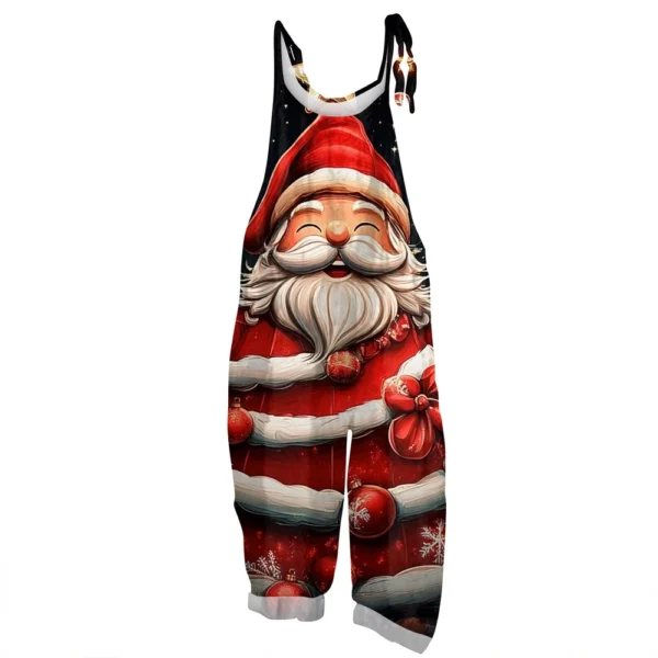 Women's Vintage Shoulder Strap Loose Print Christmas Jumpsuit Casual - Image 2