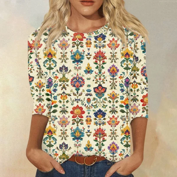 Women's Round Neck Short Sleeved Daily Fashion Casual Printed Loose T-Shirt - Image 13