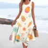 Women's Casual Fashion Round Neck Sleeveless Print Irregular Hem Midi Dress - Image 13