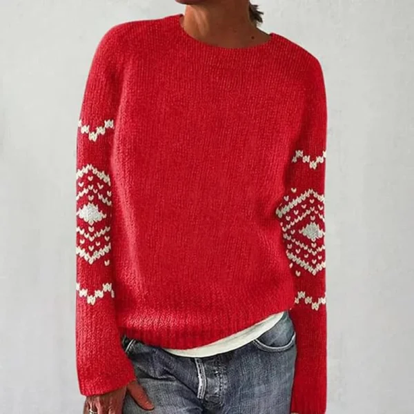Women's Fashionable Casual Printed Round Neck Pullover Loose Long Sleeved - Image 16