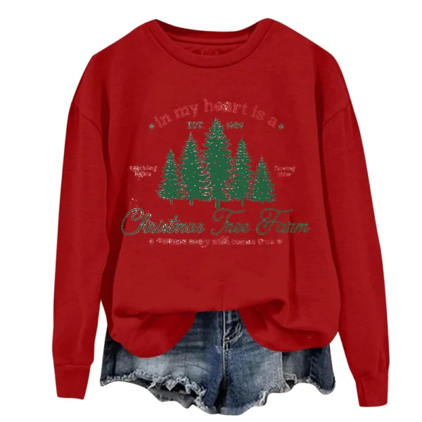 Women's Sweatshirt Sports Christmas Print Pullover Sweatshirt Round Neck Long - Image 33