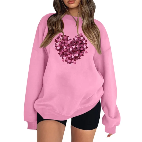 Women's T-shirt Tops Loose, Fashionable And Casual  Valentine's Day Print Round - Image 14