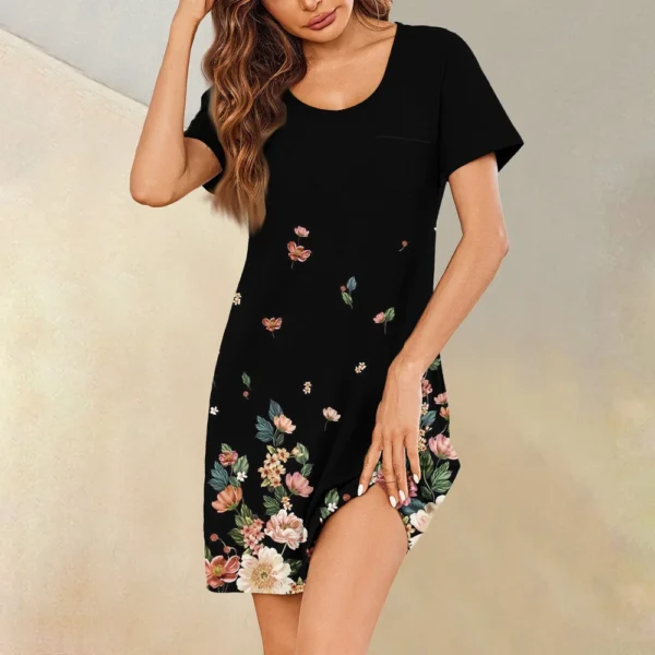 Womens Summer Dresses Short Sleeve Linen Casual T-Shirt Dresses Swing Beach - Image 13