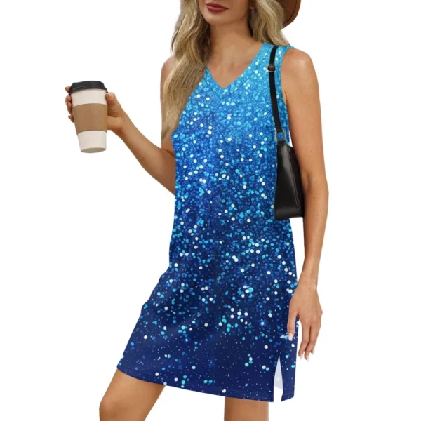 Women's V-neck Summer Casual Beach Vacation Women's Sleeveless Sparkly Print - Image 4