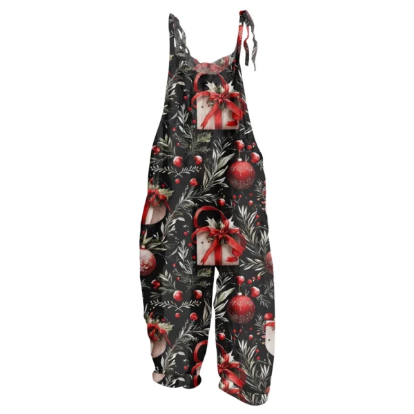 Women's Shoulder Strap Vintage Loose Print Casual Jumpsuit Christmas - Image 5