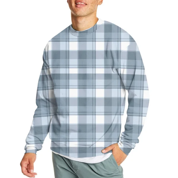 Men's Casual Fashion Comfortable Plaid Round Neck Pullover Sweatshirt Sweatshirt - Image 3