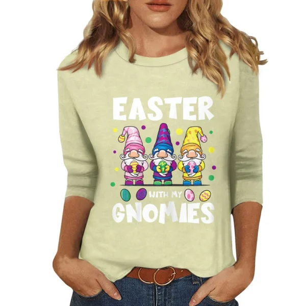 Women's Plus Size Tops Easter Fashion 3/4 Sleeve Casual Basic Printed Pullover - Image 4