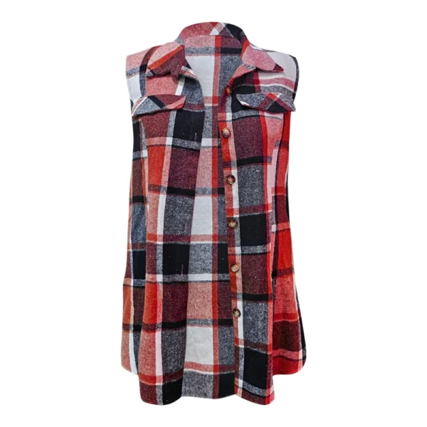 Women's Plaid Sleeveless Waistcoat Fashion Loose Women's Woolen Coat - Image 9