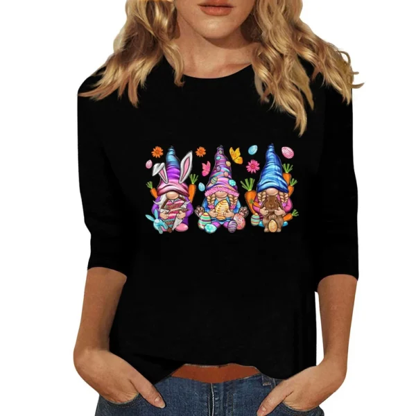 Women's Tops Fashion Plus Size Easter Basic Casual 3/4 Sleeve Printed Pullover - Image 22
