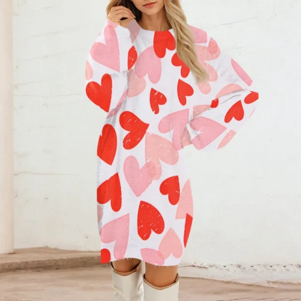 Women's Round Neck Casual Long Sleeve Valentine's Day Plush Gradient Plaid - Image 34