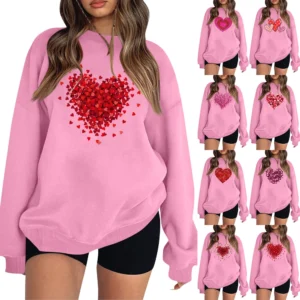 Women's T-shirt Tops Loose, Fashionable And Casual  Valentine's Day Print Round