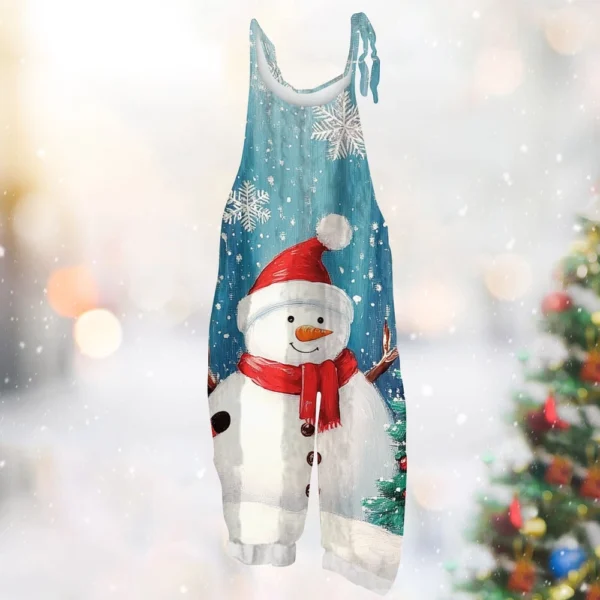 Women's Vintage Shoulder Strap Loose Print Christmas Jumpsuit Casual - Image 34