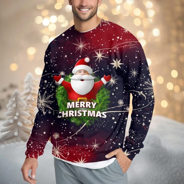 Men's Casual Fashion Comfortable Christmas Printed Round Neck Pullover - Image 37