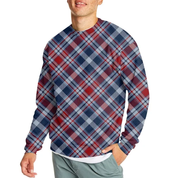 Men's Casual Fashion Comfortable Plaid Round Neck Pullover Sweatshirt Sweatshirt - Image 5