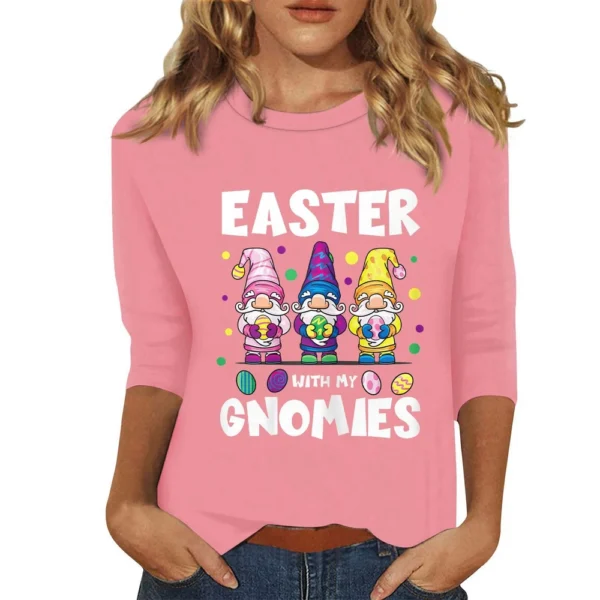Women's Plus Size Tops Easter Fashion 3/4 Sleeve Casual Basic Printed Pullover - Image 20