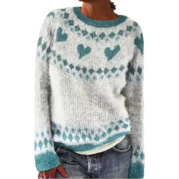 Women's Fashionable Casual Printed Round Neck Pullover Loose Long Sleeved - Image 7