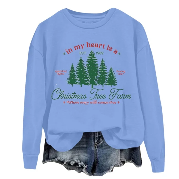 Women's Sweatshirt Sports Christmas Print Pullover Sweatshirt Round Neck Long - Image 36
