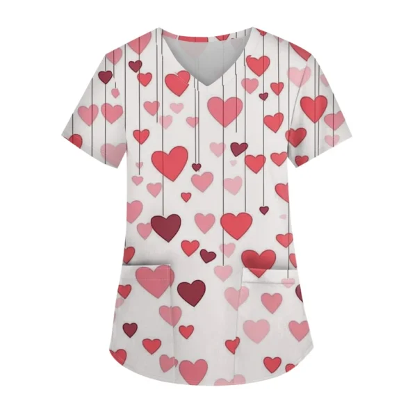 Women's Fashion V-neck Short Sleeve Workwear With Pockets Printed Tops - Image 31