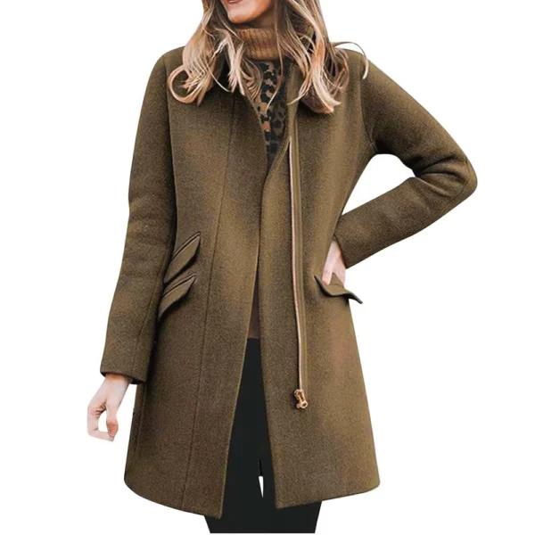 Women's Winter Warm Long Coat Classic Front Zipper Casual Blended Coat - Image 4