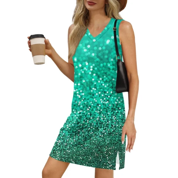 Women's V-neck Summer Casual Beach Vacation Women's Sleeveless Sparkly Print - Image 10