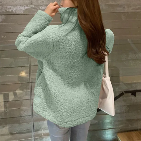 Women's Fall And Winter  Casual Solid Colour Standing Collar Button Hundred - Image 9