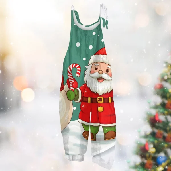 Women's Vintage Casual Print Loose Christmas Jumpsuit Shoulder Strap - Image 13