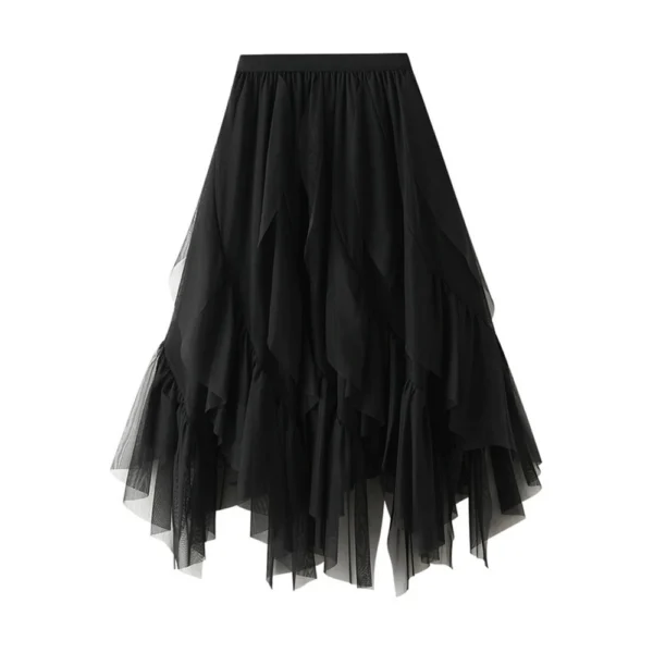 Women's Fashion Casual Solid Color High Waist Ruffle Splicing Mesh Half-body - Image 8