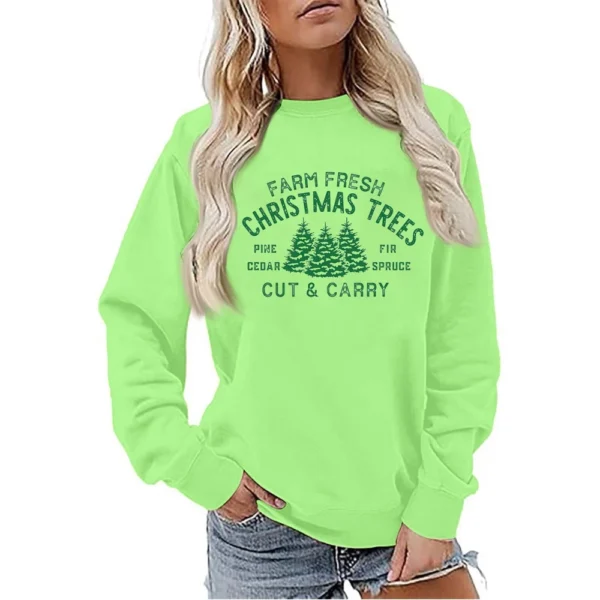 Women's Sweatshirt Sports Christmas Print Pullover Sweatshirt Round Neck Long - Image 25